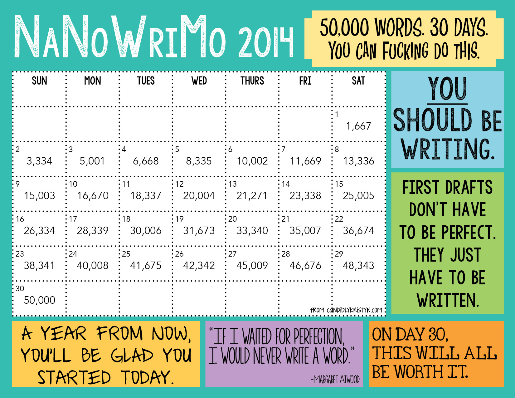 Nanowrimo 2022 Calendar Free Printable Nanowrimo 2014 Calendar | Candidly Kristyn